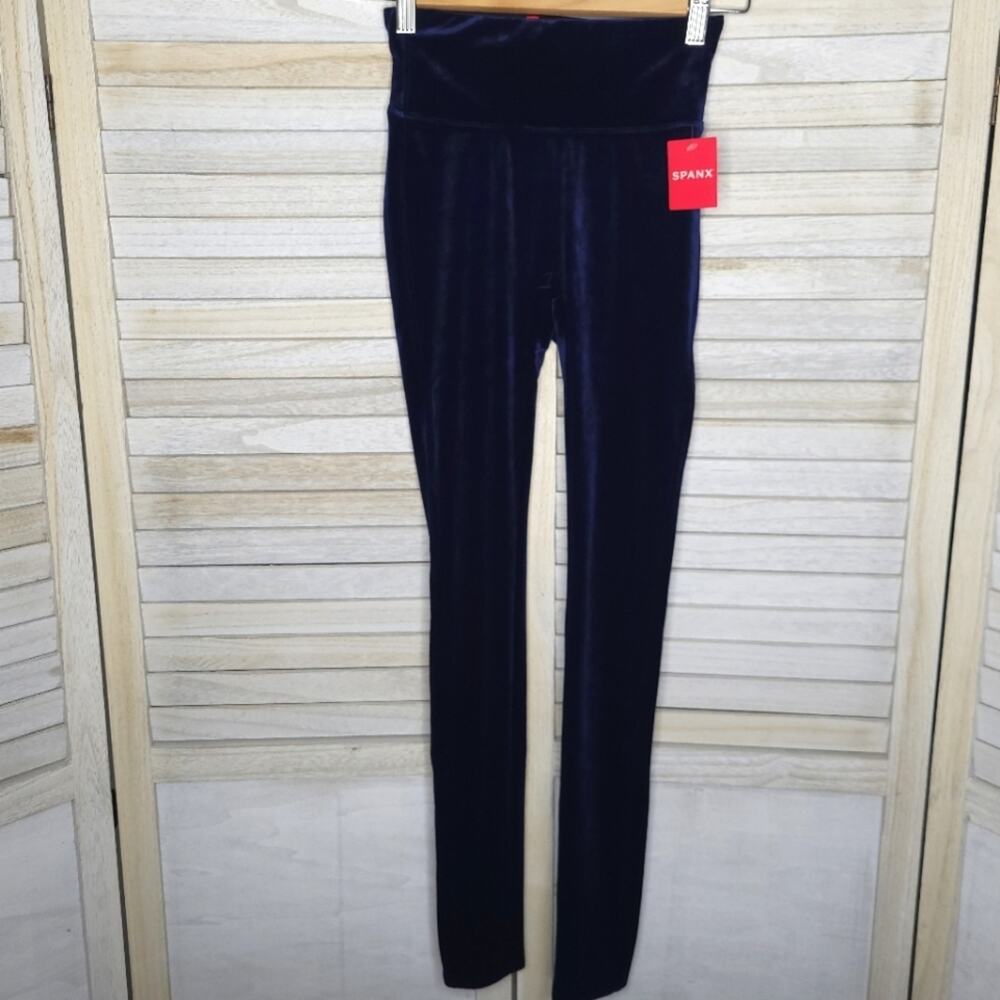 NEW Spanx High Waist Velvet Leggings Pants XS Dark Blue Pull On Velour Skinny